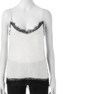 Womens Camisole Heart & Soul Medium Ivory Black Lace Trim Adjust Straps V-Neck